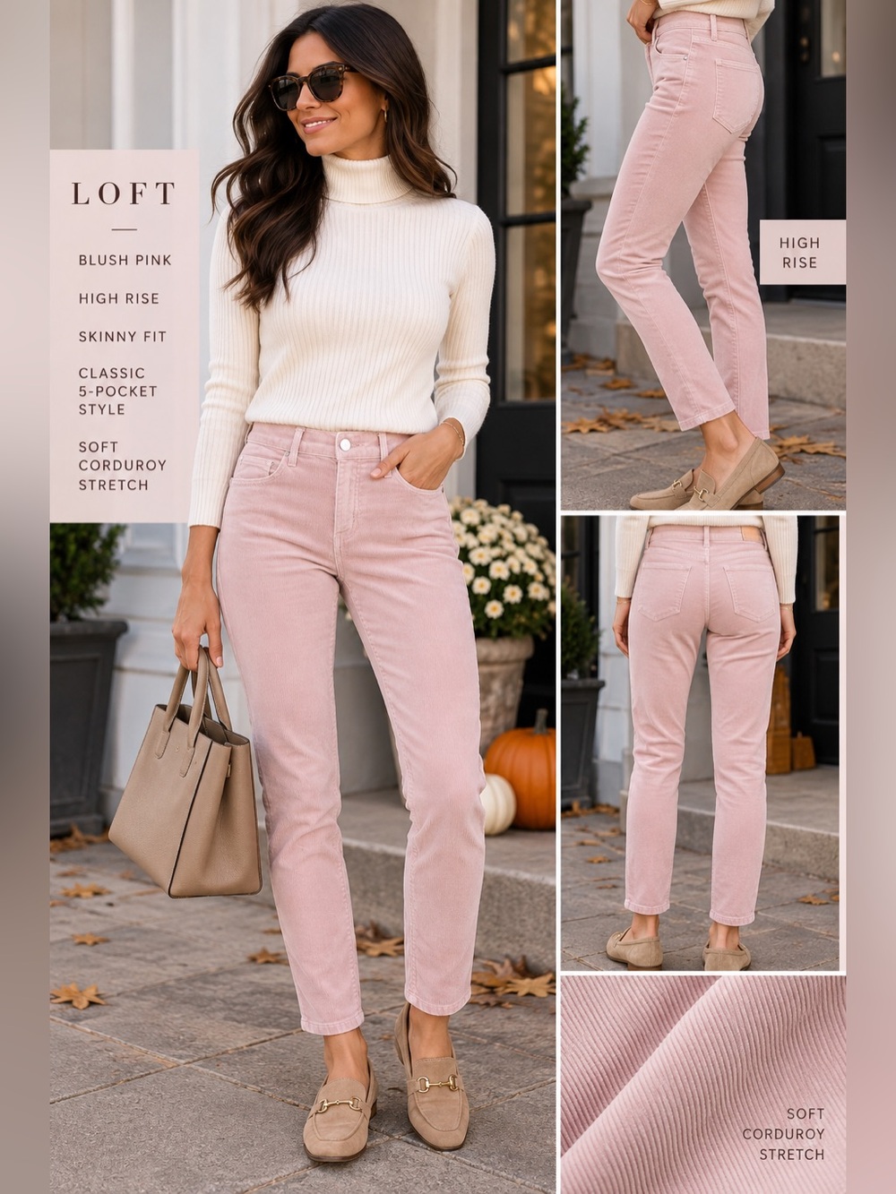 LOFT Blush Pink Corduroy Skinny Pants Size 4 27 High Rise Stretch